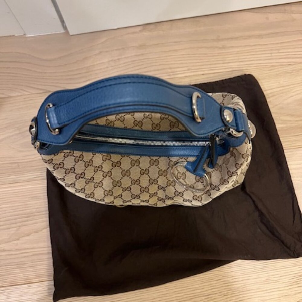 Vintage Gucci GG Canvas Hobo with Blue Leather Strap - Picture 5 of 6